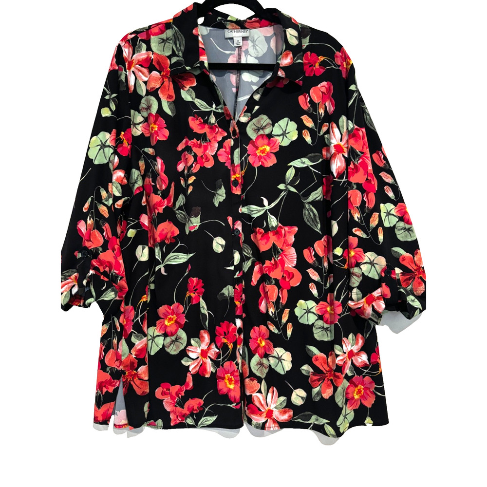 Catherines Women's Plus Size 2x The Timeless Blouse Floral‎ tropical boho beachy
